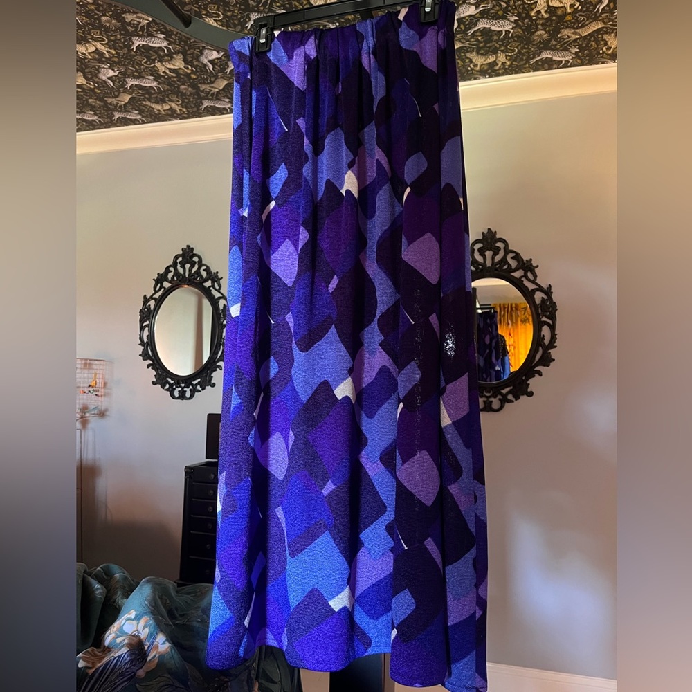 Vintage Handmade Purple Patterned Maxi Skirt with elastic waist medium/large